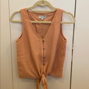 Coral Ribbed Tie Tank